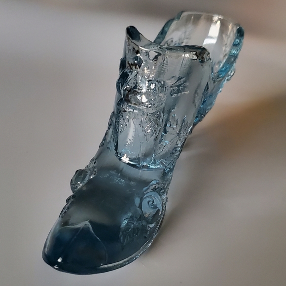 Light Blue Fenton 💙 Cabbage Rose🌹Art Glass Slipper - Picture 12 of 16